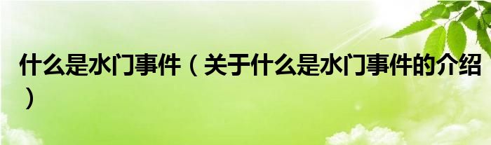 什么是水门事件（关于什么是水门事件的介绍）