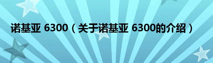 诺基亚 6300（关于诺基亚 6300的介绍）