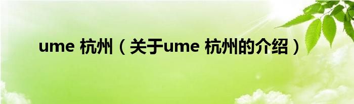 ume 杭州（关于ume 杭州的介绍）