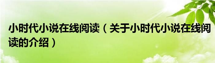 小时代小说在线阅读（关于小时代小说在线阅读的介绍）