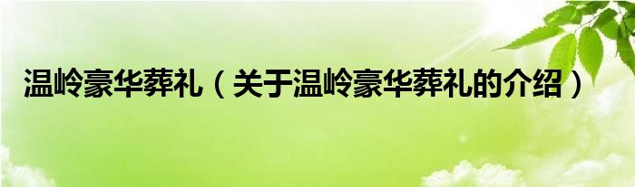 温岭豪华葬礼（关于温岭豪华葬礼的介绍）