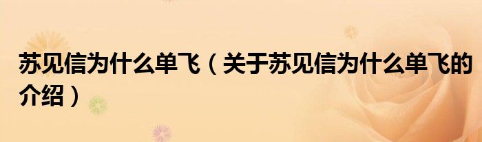 苏见信为什么单飞（关于苏见信为什么单飞的介绍）