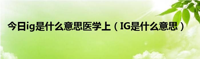 今日ig是什么意思医学上（IG是什么意思）