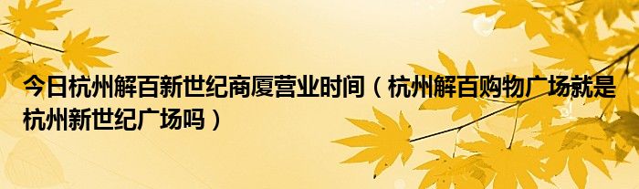 今日杭州解百新世纪商厦营业时间（杭州解百购物广场就是杭州新世纪广场吗）