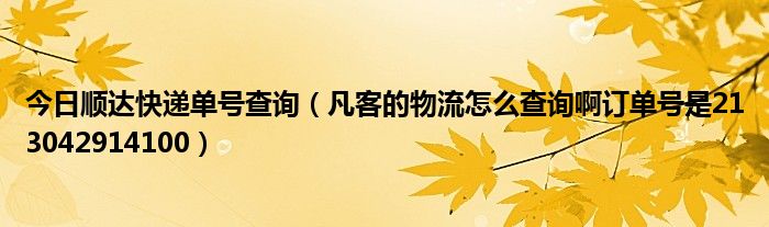 今日顺达快递单号查询（凡客的物流怎么查询啊订单号是213042914100）