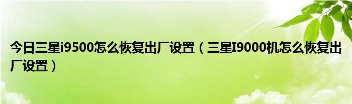 今日三星i9500怎么恢复出厂设置（三星I9000机怎么恢复出厂设置）