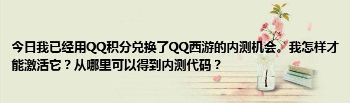 今日我已经用QQ积分兑换了QQ西游的内测机会。我怎样才能激活它？从哪里可以得到内测代码？