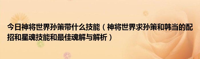 今日神将世界孙策带什么技能（神将世界求孙策和韩当的配招和星魂技能和最佳魂解与解析）