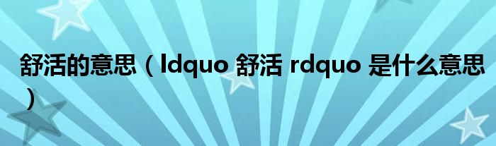 舒活的意思（ldquo 舒活 rdquo 是什么意思）