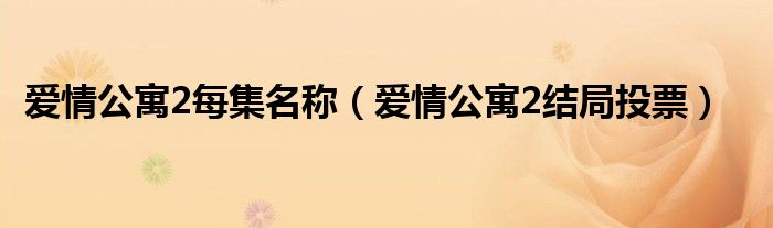 爱情公寓2每集名称（爱情公寓2结局投票）