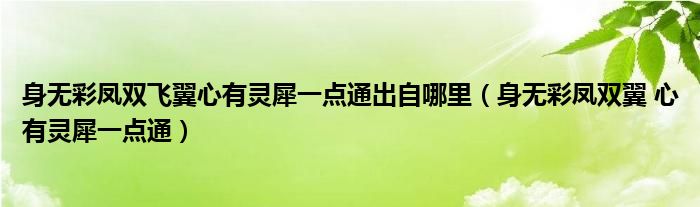 身无彩凤双飞翼心有灵犀一点通出自哪里（身无彩凤双翼 心有灵犀一点通）