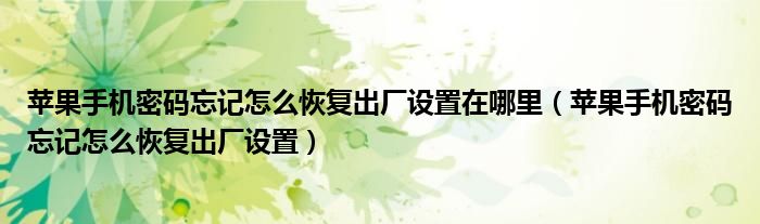 苹果手机密码忘记怎么恢复出厂设置在哪里（苹果手机密码忘记怎么恢复出厂设置）