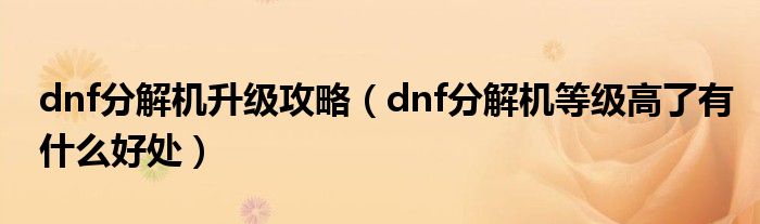 分解高了有什么好处等级升级攻略dnf