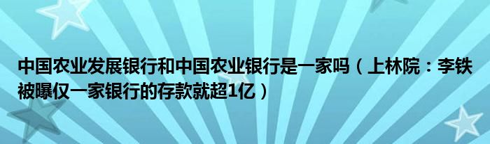 上林农业发展银行中国农业银行是一家中国存款一家银行李铁被曝仅