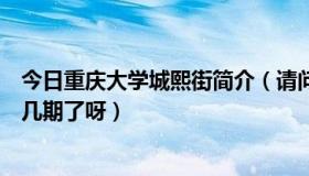 今日重庆大学城熙街简介（请问，重庆大学城熙街现在死第几期了呀）