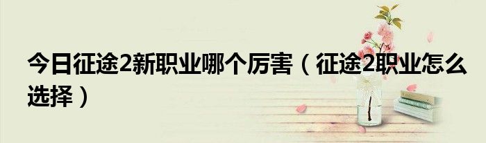 今日征途2新职业哪个厉害（征途2职业怎么选择）