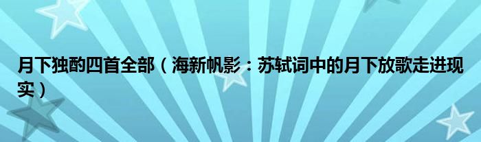 月下独酌四首全部（海新帆影：苏轼词中的月下放歌走进现实）