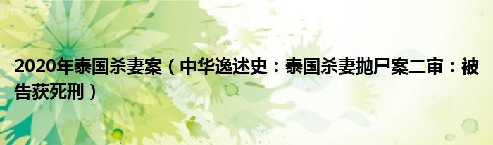 2020年泰国杀妻案（中华逸述史：泰国杀妻抛尸案二审：被告获死刑）