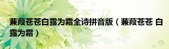 蒹葭苍苍白露为霜全诗拼音版（蒹葭苍苍 白露为霜）