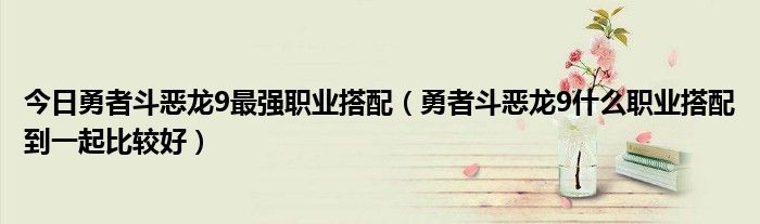 今日勇者斗恶龙9最强职业搭配（勇者斗恶龙9什么职业搭配到一起比较好）