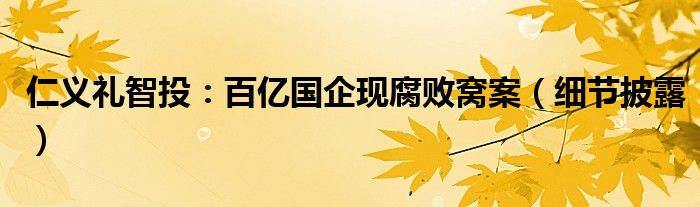 仁义礼智投：百亿国企现腐败窝案（细节披露）