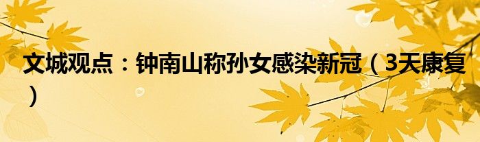 文城观点：钟南山称孙女感染新冠（3天康复）