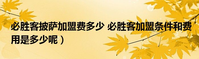 必胜客披萨加盟费多少 必胜客加盟条件和费用是多少呢）