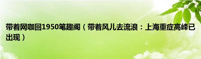 带着网咖回1950笔趣阁（带着风儿去流浪：上海重症高峰已出现）