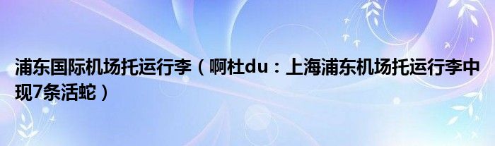 浦东国际机场托运行李（啊杜du：上海浦东机场托运行李中现7条活蛇）