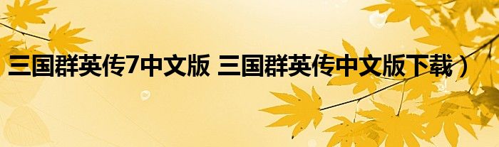 三国群英传7中文版 三国群英传中文版下载）