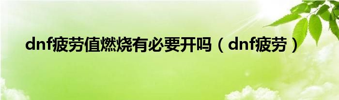 dnf疲劳燃烧怎么开2020（dnf疲劳值燃烧升级快吗）