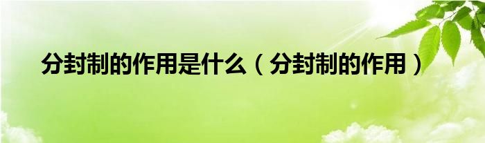 分封制的作用是什么（分封制的作用）
