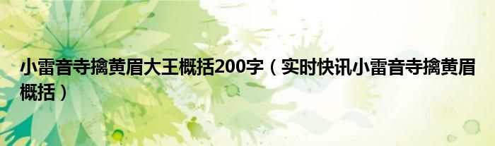 小雷音寺黄眉怪的法宝 小雷音寺黄眉大王怎么解金身