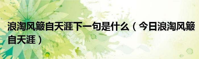 浪淘风簸自天涯下一句是什么 浪淘风簸自天涯的前一句是啥