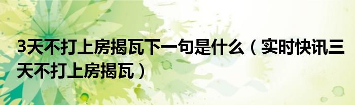 三天不打上房揭瓦 三天不打上房揭瓦的后续