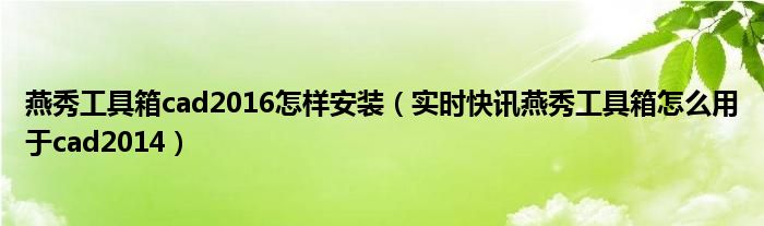 燕秀工具箱如何做球标编号 燕秀工具箱如何安装autocad2017