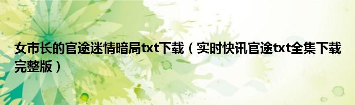 女市长的官途迷情暗局txt下载（实时快讯官途txt全集下载完整版）