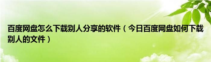百度网盘怎么下载别人分享的软件（今日百度网盘如何下载别人的文件）