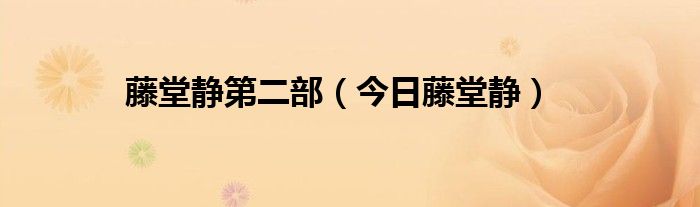 藤堂静第二次回国 藤堂静第二次回来了吗