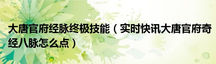 大唐官府任务奇经八脉 大唐官府经脉攻略09
