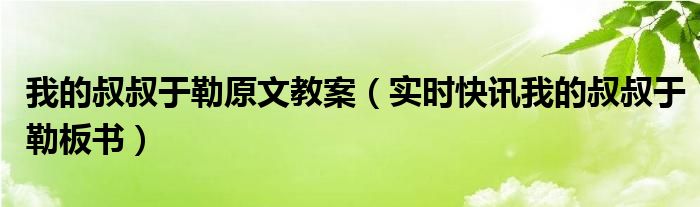 我的叔叔于勒优秀教案两课时 我的叔叔于勒优秀教案三课时