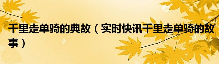 千里走单骑的主要内容 千里走单骑什么故事