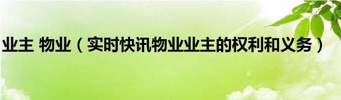 物业公司的业主 物业业主有哪些权利与义务
