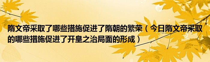 隋文帝治国存在的问题 隋文帝治国措施及影响