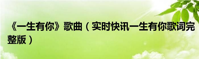 一生有你 原唱mv 一生有你,歌词