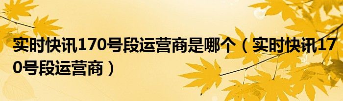 170号段是什么电话 170号段最新消息