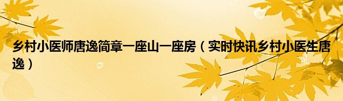 乡村小医师唐旭 村医唐小川小说