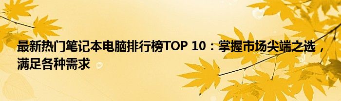 最新热门笔记本电脑排行榜TOP 10：掌握市场尖端之选，满足各种需求
